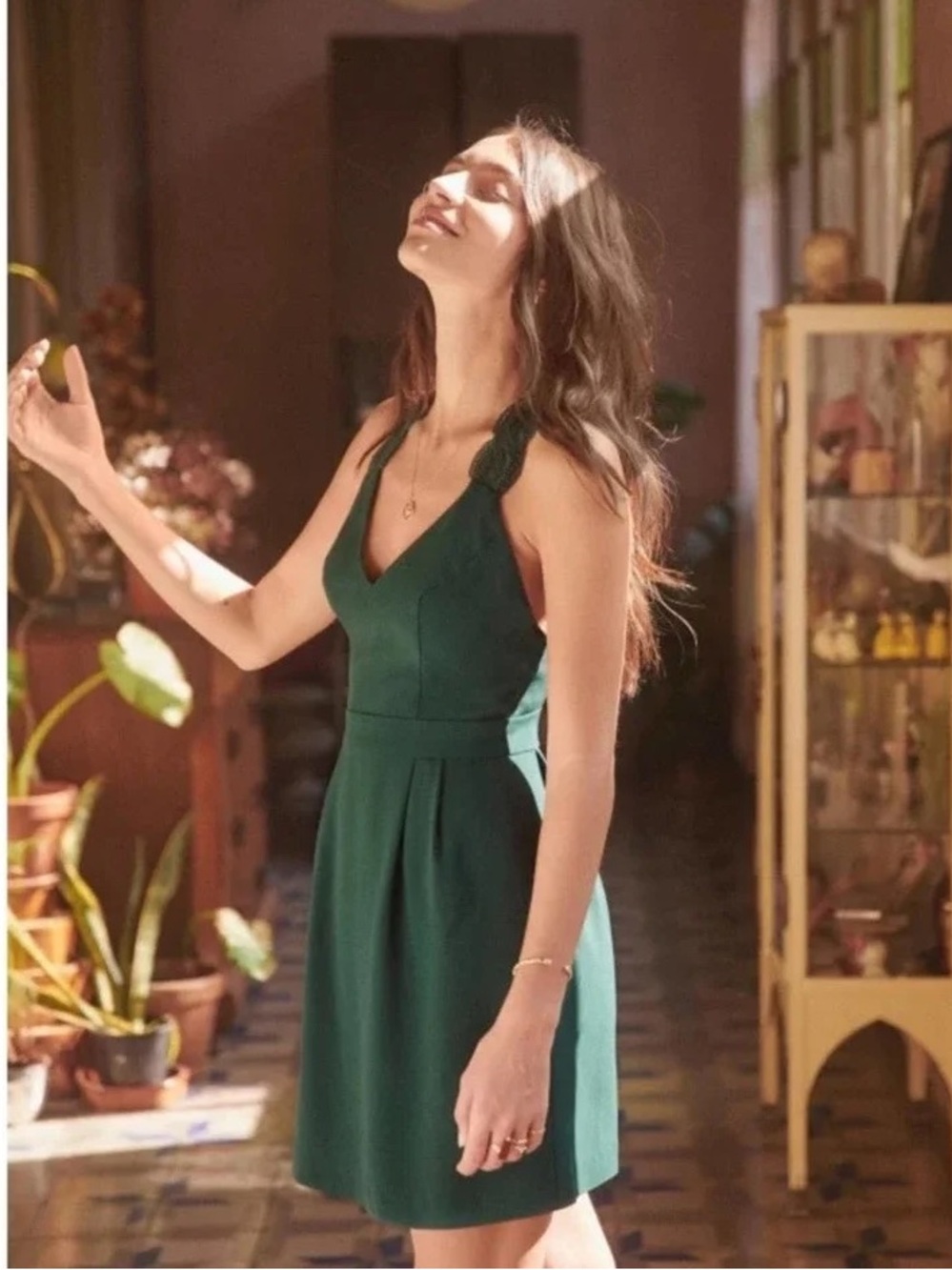 Sezane • Ombeline Dress emerald green mini criss cross lace strap open back - Picture 7 of 14
